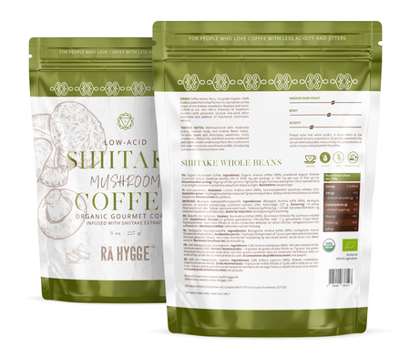 BIO Kawa z Shiitake Ra Hygge w ziarnach - ekologiczna, niskokwasowa z ekstraktem Shiitake (100g)